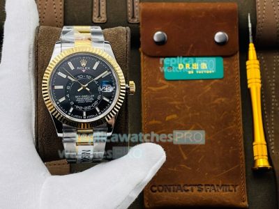 DR Swiss Rolex Sky-Dweller Working Dual Time Zone Watch 2-Tone Yellow Gold 42MM